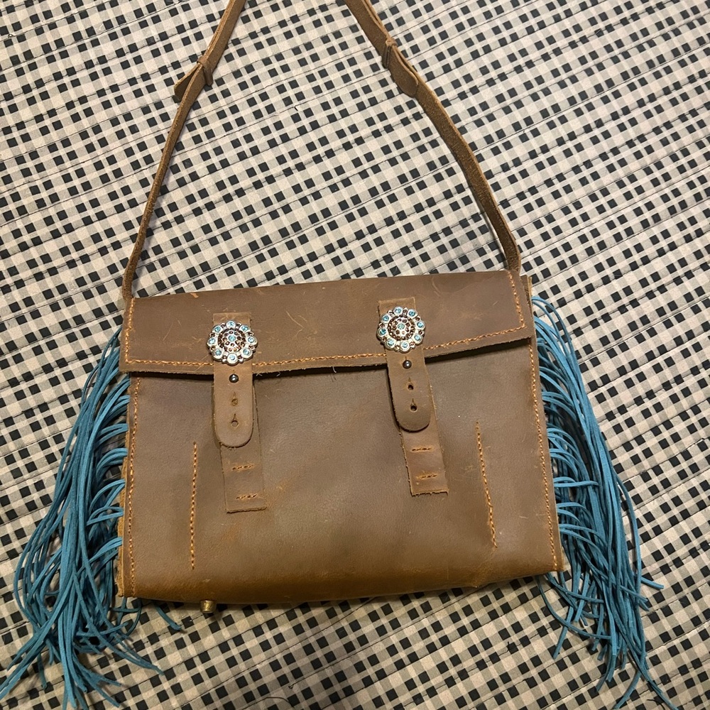 Brown Leather Fringe Bag